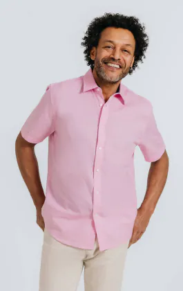 Chemise à manches courtes en lin rose