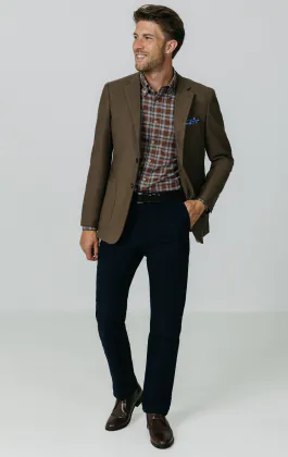 Chemise en coton brossé à carreaux rouille et gris