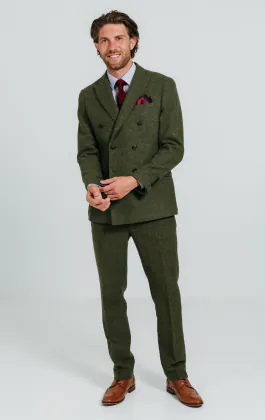 Veste tweed croisé verte à gros carreaux