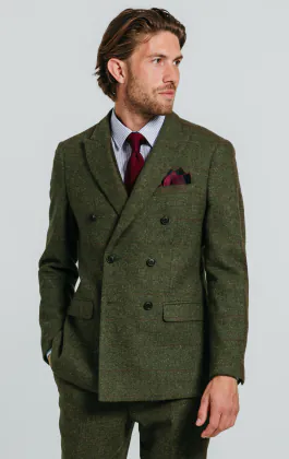 Costume tweed croisé verte à gros carreaux