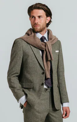 Costume tweed vert sauge à chevrons
