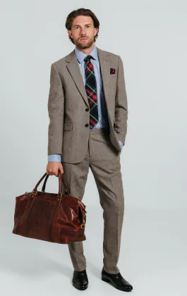 Costume tweed marron à chevrons