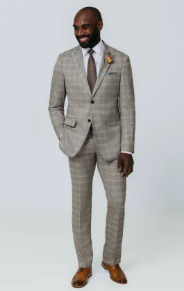 Costume à carreaux taupe avec revers à pointe