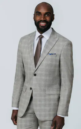 Costume à carreaux taupe avec revers à pointe