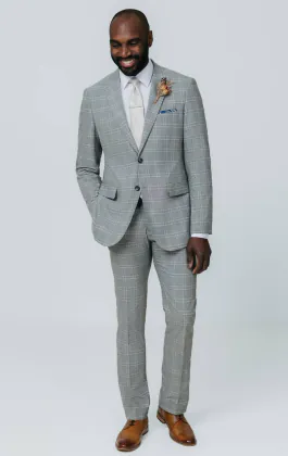 Costume à carreaux gris et tan avec revers à pointe
