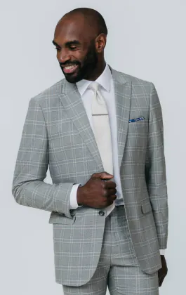 Costume à carreaux gris et tan avec revers à pointe