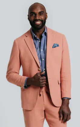 Costume décontracté en sergé de lin corail
