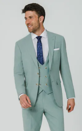 Costume 3 pièces vert menthe en tissu hopsack
