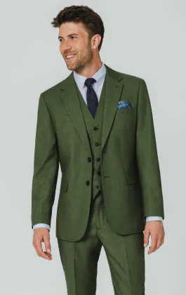 Costume 3 pièces en tissu texturé vert pin