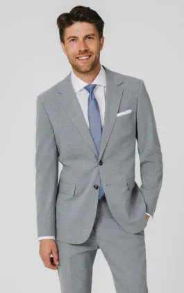 Costume à carreaux gris clair et bleus