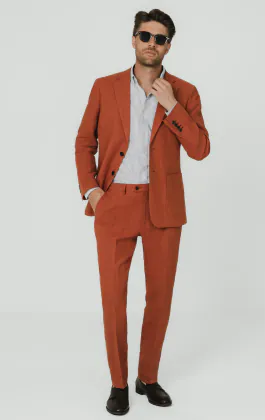 Costume en pur lin orange brûlé
