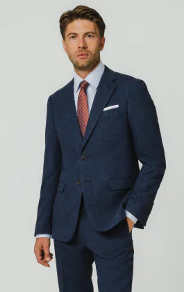 Costume tweed bleu à chevrons