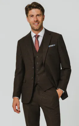 Costume 3 pièces tweed Donegal brun foncé
