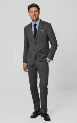 Costume 3 pièces tweed gris à chevrons