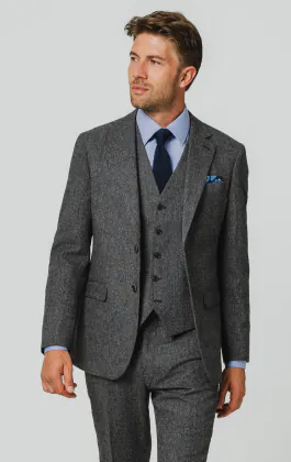 Costume 3 pièces tweed gris à chevrons