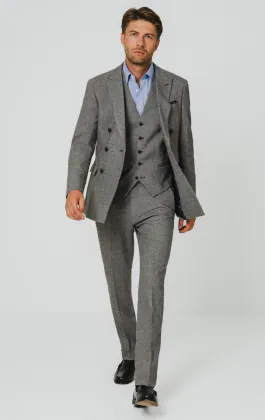 Costume 3 pièces en sergé tweed gris