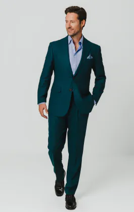 Costume en flanelle de laine bleu sarcelle