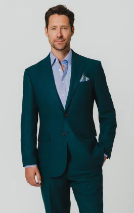 Costume en flanelle de laine bleu sarcelle