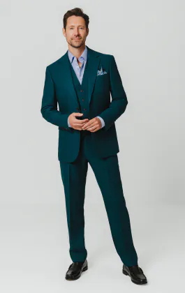 Costume 3 pièces en flanelle de laine bleu sarcelle