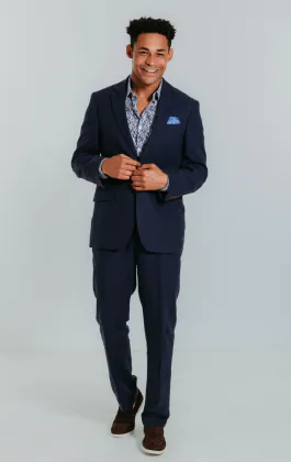 Costume en lin bleu marine