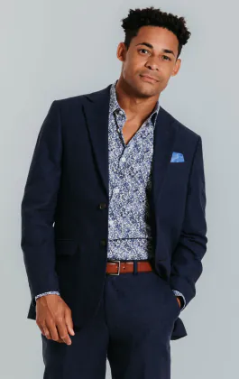 Costume en lin bleu marine