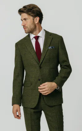 Costume tweed verte à gros carreaux