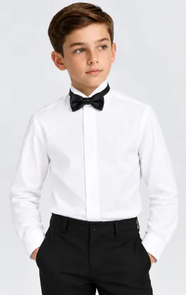 Chemise habillée unie boutonnée sous-patte, col cassé, garçon
