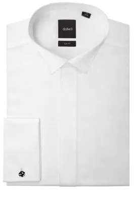Chemise habillée unie, coupe slim, col cassé, 100% coton