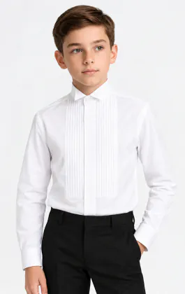 Chemise habillée, plissée devant, col cassé, garçon