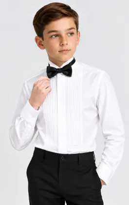 Chemise habillée, plissée devant, col cassé, garçon