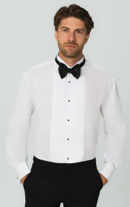 Chemise habillée, 100% coton, plastron plissé devant, col cassé