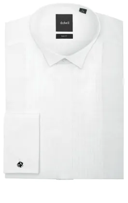 Chemise blanche, plissé devant, coupe slim avec col cassé