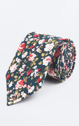 Cravate multi-florale verte
