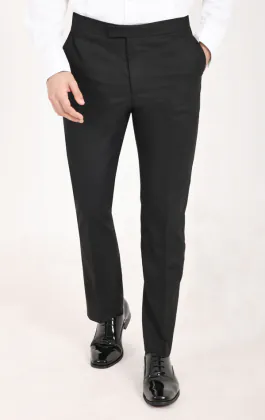 Pantalon Noir, Coupe Slim Bande Satin Sur Les Côtés