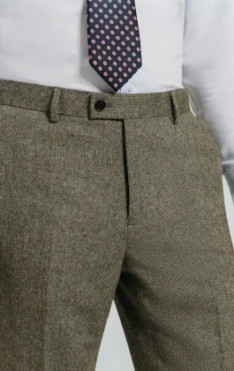 Pantalon de costume tweed vert sauge à chevrons