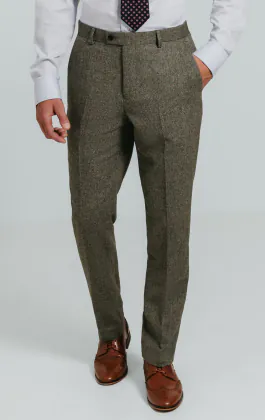 Pantalon de costume tweed vert sauge à chevrons
