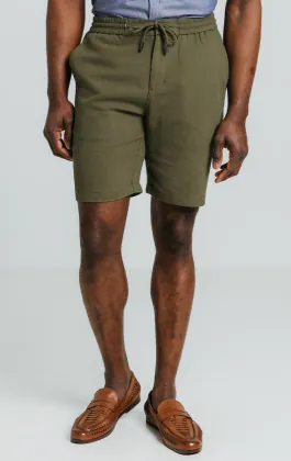 Short en sergé de lin vert