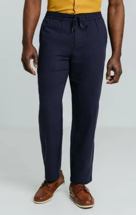 Pantalon en sergé de lin bleu marine