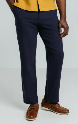 Pantalon en sergé de lin bleu marine
