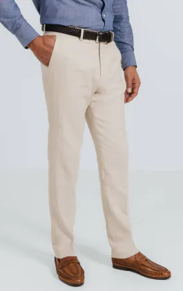 Pantalon de costume à chevrons en lin marron avoine