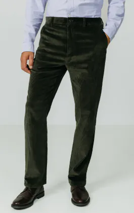 Pantalon décontracté en velours côtelé vert