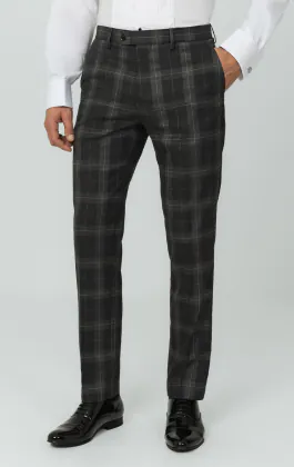 Pantalon à carreaux écossais gris