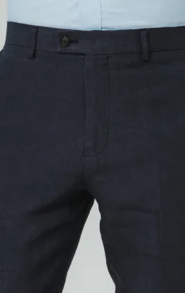 Pantalon de costume en pur lin bleu marine