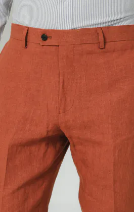 Pantalon de costume en pur lin orange brûlé