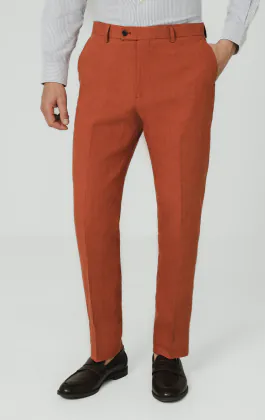 Pantalon de costume en pur lin orange brûlé