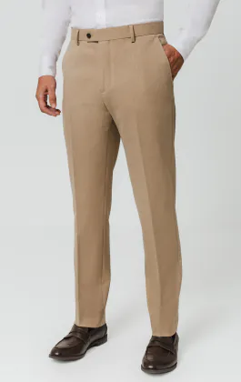 Pantalon de costume à fines rayures marron chameau