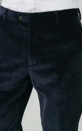 Pantalon en Velours Côtelé Bleu Marine