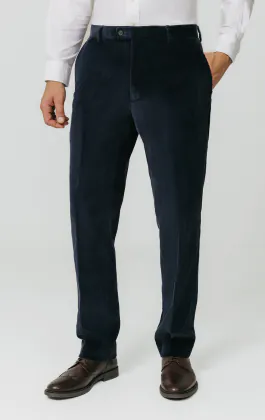 Pantalon en Velours Côtelé Bleu Marine