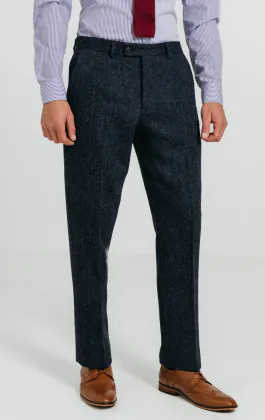 Harris Tweed Pantalon de costume bleu à chevrons