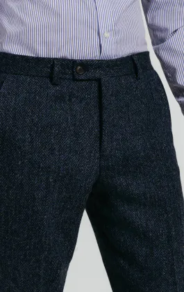 Harris Tweed Pantalon de costume bleu à chevrons